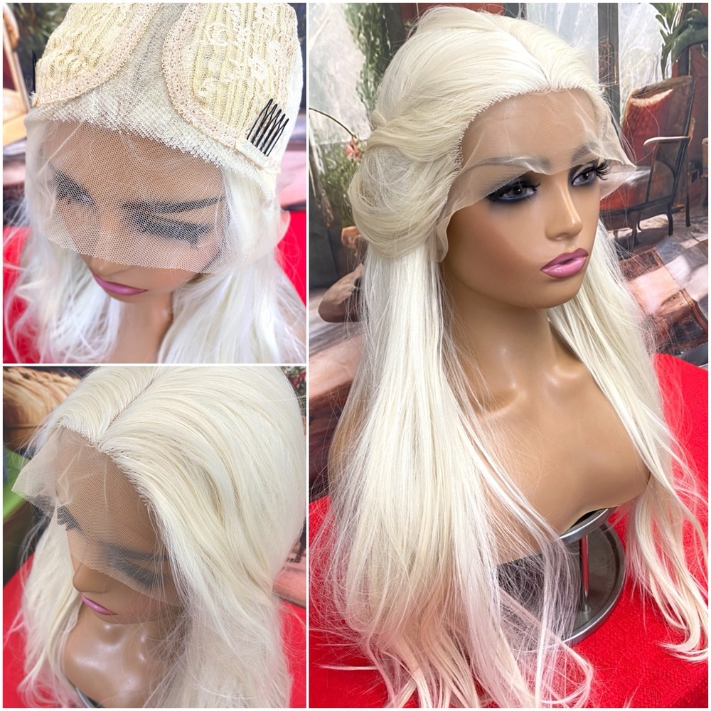 White lace front long wig